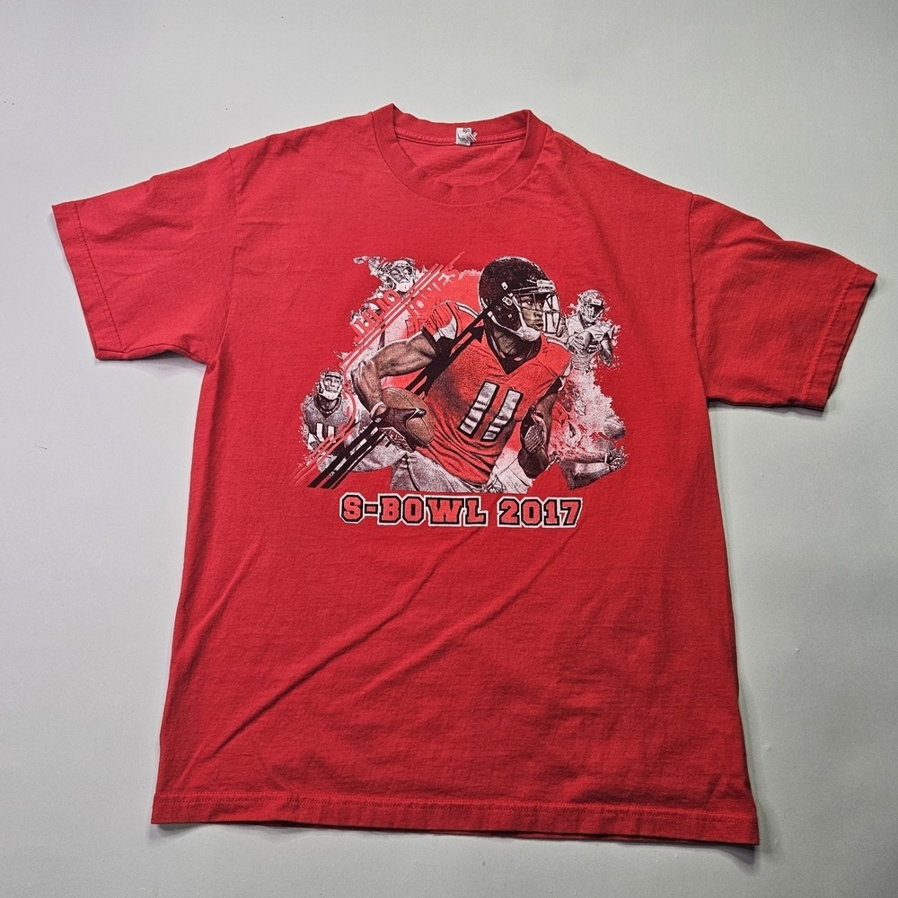 Red Alstyle Classic LARGE T-Shirt S-Bowl 2017 Football Jones #11 Graphic Print